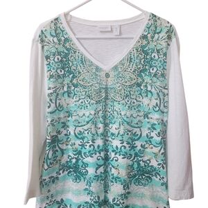 Chic Teal and White Long Sleeve Top